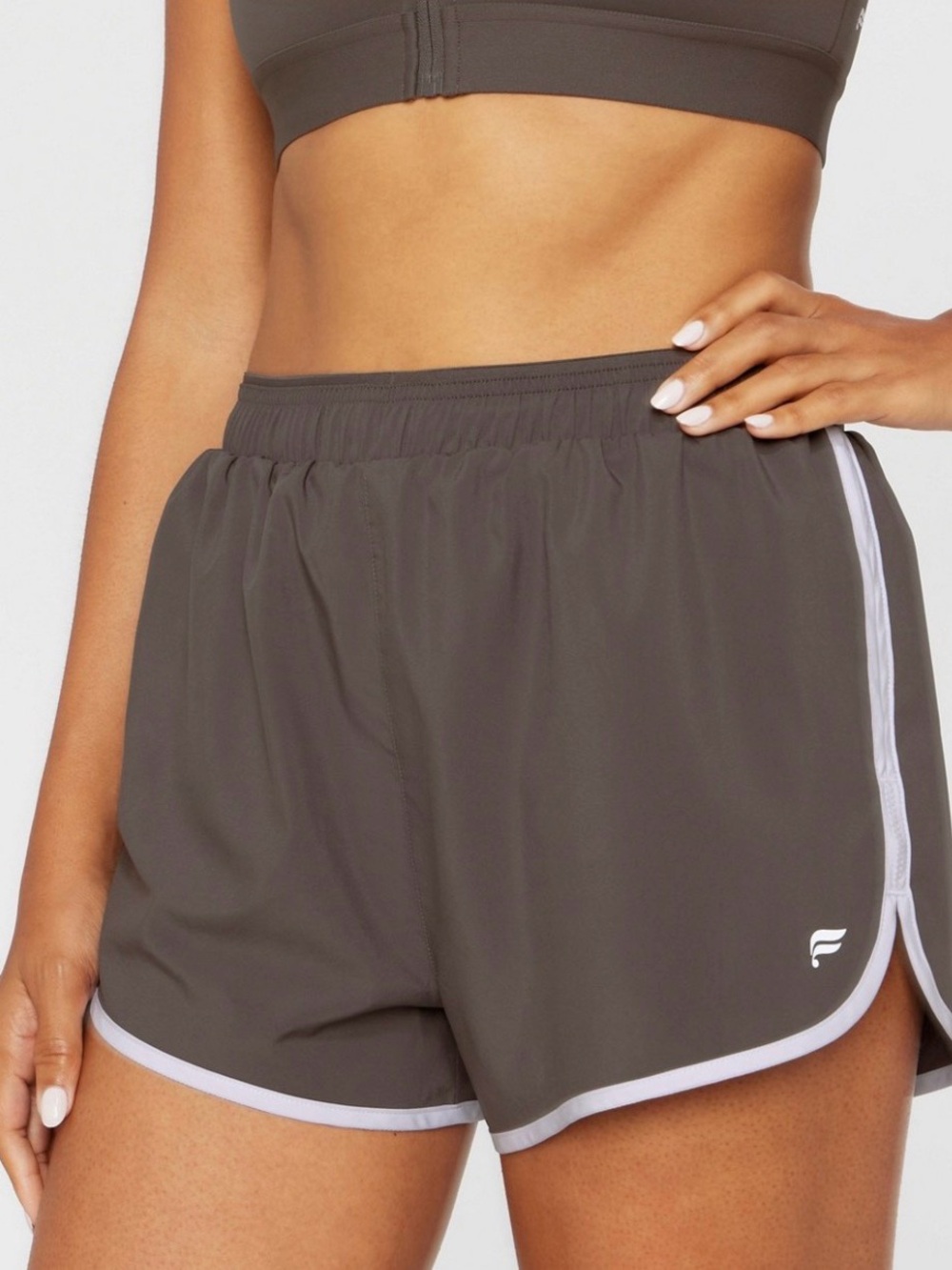 Fabletics Heritage Dolphin Short Small Taupe Slate Classic White NWOT